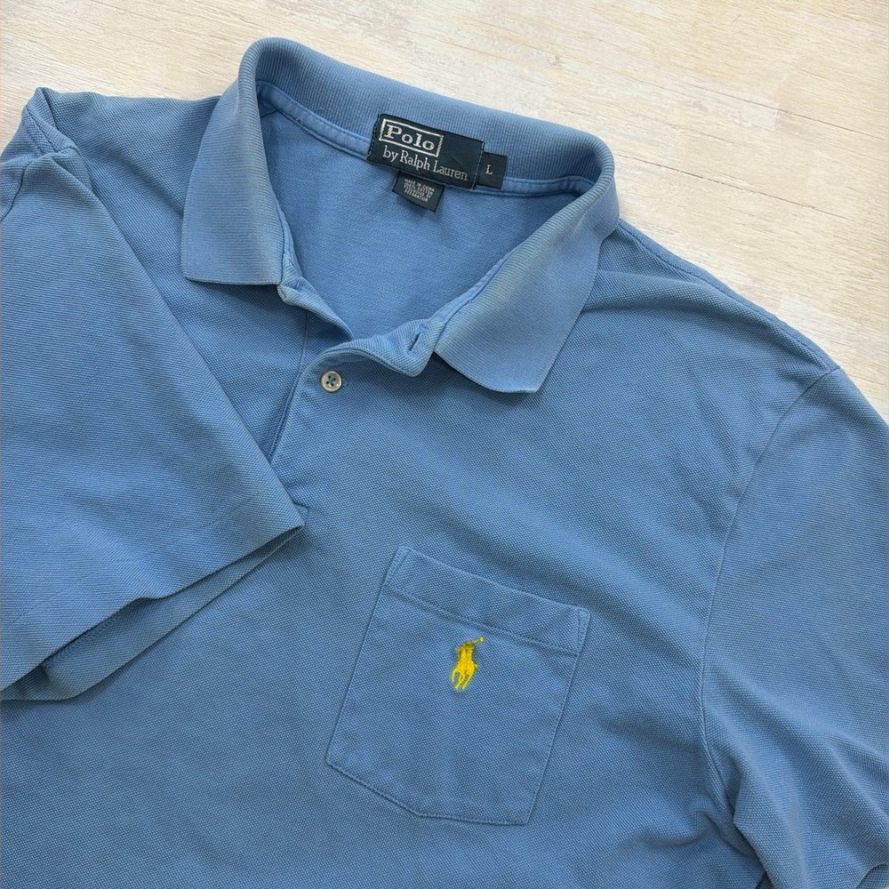 Polo Ralph Lauren Polo Shirt Large Pocket Pony Logo Blue Mens Short Sleeve